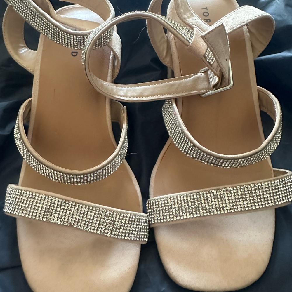 Topshop Beige Rhinestone Embellished Sandals